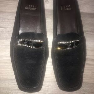 Stuart Weitzman Embellished Black Suede Mule Shoes